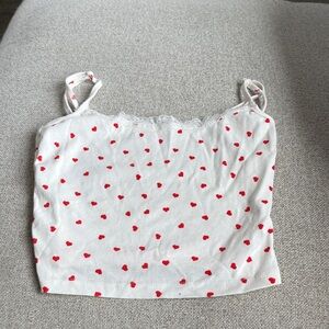 White Heart Print Lace Trim Cami Top
